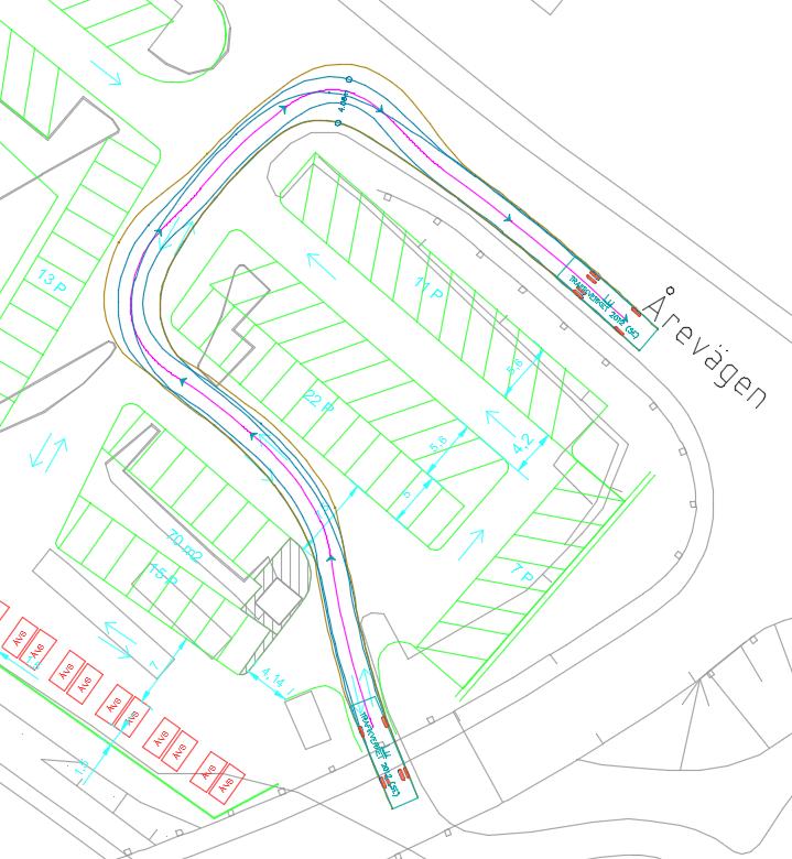 Körspårskontroller föreslagen parkering För att säkerställa att föreslagen parkering medger nödvändiga rörelser av dimensionerande fordon har tre körspårskontroller genomförts: Räddningsfordon (Lu)