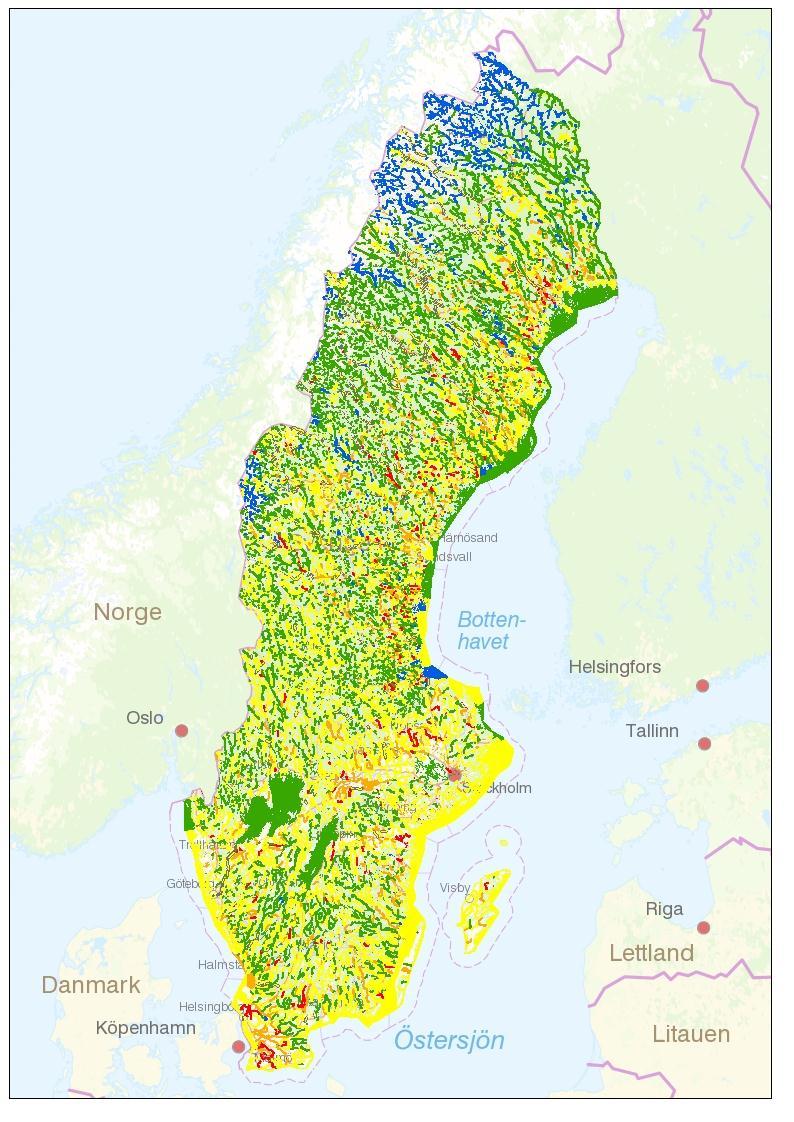 Ekologisk status 2009 Ekologisk status 2014 Ett gulare Sverige och blåare