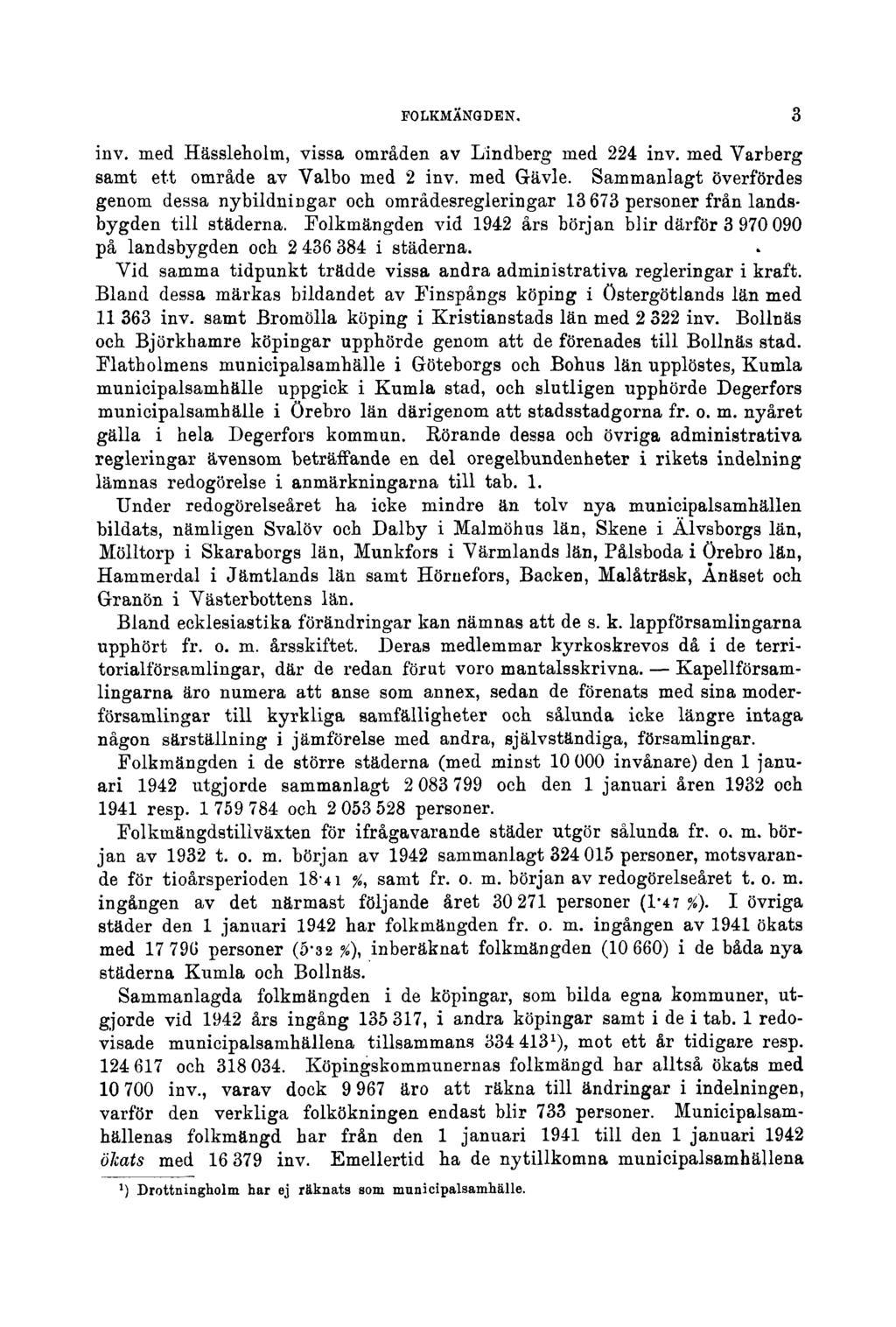 FOLKMÄNGDEN. 3 inv. med Hässleholm, vissa områden av Lindberg med 224 inv. med Varberg samt ett område av Valbo med 2 inv. med Gävle.