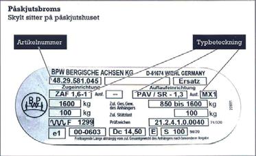 På vagnar som tillverkades före 2008 så kan du även hitta ditt broms-id på registreringsbeviset men säkrast är det ändå att kolla på vagnen, då din axel och påskjutsbroms