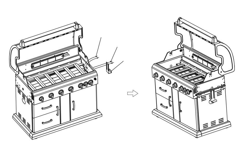 Steg 1 Installera gasoltubskroken (31) M6 Mutter (2st) M6x12(2st) Cylinderkrok Steg 2 Montera vänster