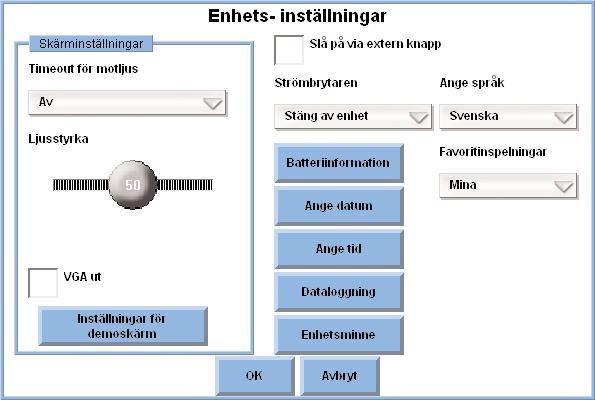 2. Välj knappen Systeminställningar. Menyn Systeminställningar öppnas. 3. Välj skjutreglagetummen på skjutreglaget Ljusstyrka.