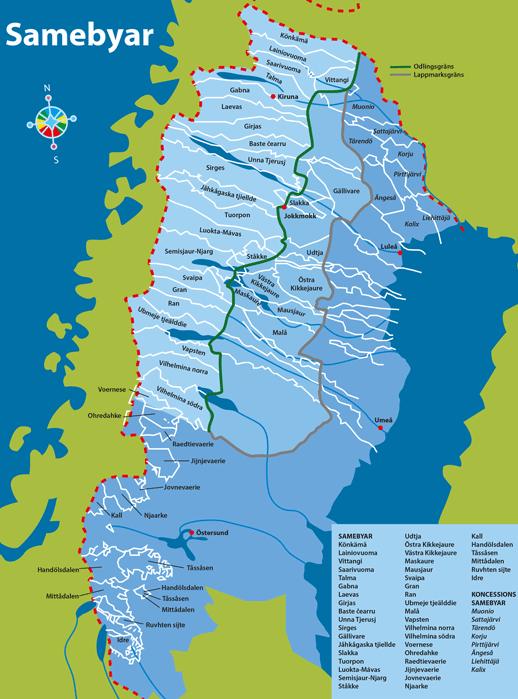 Figur 1, Karta över Sveriges renskötselområde och 51 samebyar.