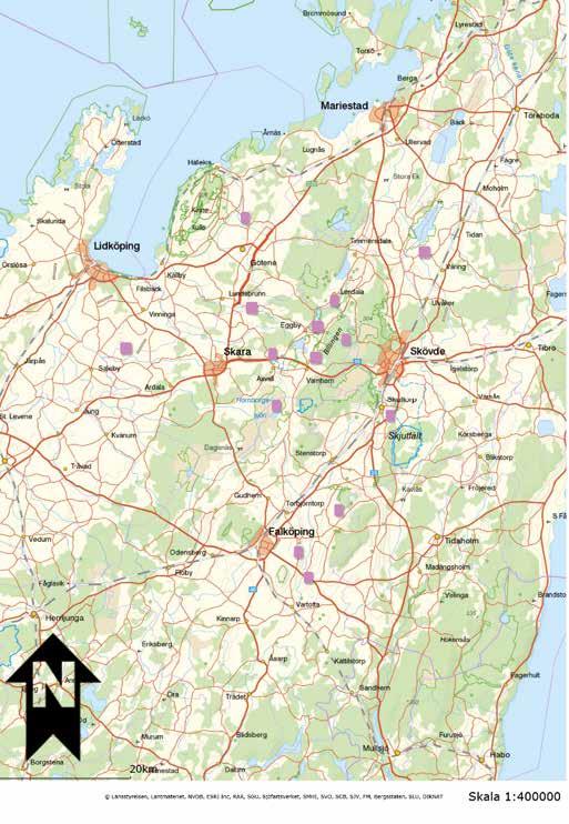 Teckenförklaring till karta över områden och objekt med geologisk anknytning 1. Hornborgasjön med rikt fiske och omgivande bördiga jordar och bra jaktmarker. 2.