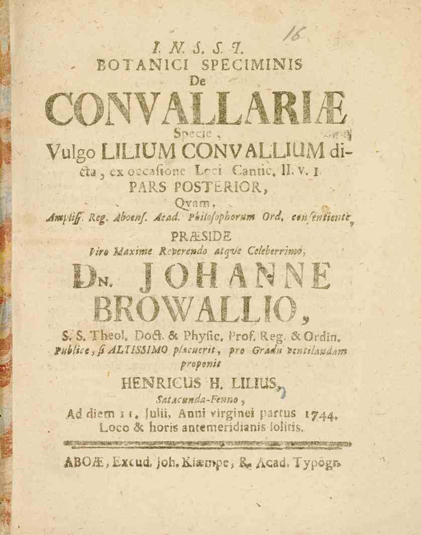 1. M S S. CI. BOTANICI SPECIMINIS De VuIZo f.lf_wiv! (.(DdriV^^lU^ ditid ) ex oecaffonc Loci Gantic. 11.v. I PARS POSTtRIOa, - Jmpiif. Reg. Ahoenf. Aead. phitofophorum Ord.