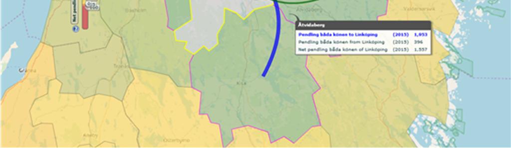 personer. Den mest omfattande in- och utpendlingen för Linköpings del är i förhållande till Norrköping, Mjölby och Motala.