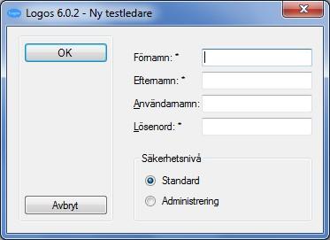 2.2.7. Redigera / Radera elev Eleven /eleverna som markeras i elevlistan kommer att raderas. 2.2.8. Redigera / Ny testledare På den här skärmen kan man registrera nya testledare.