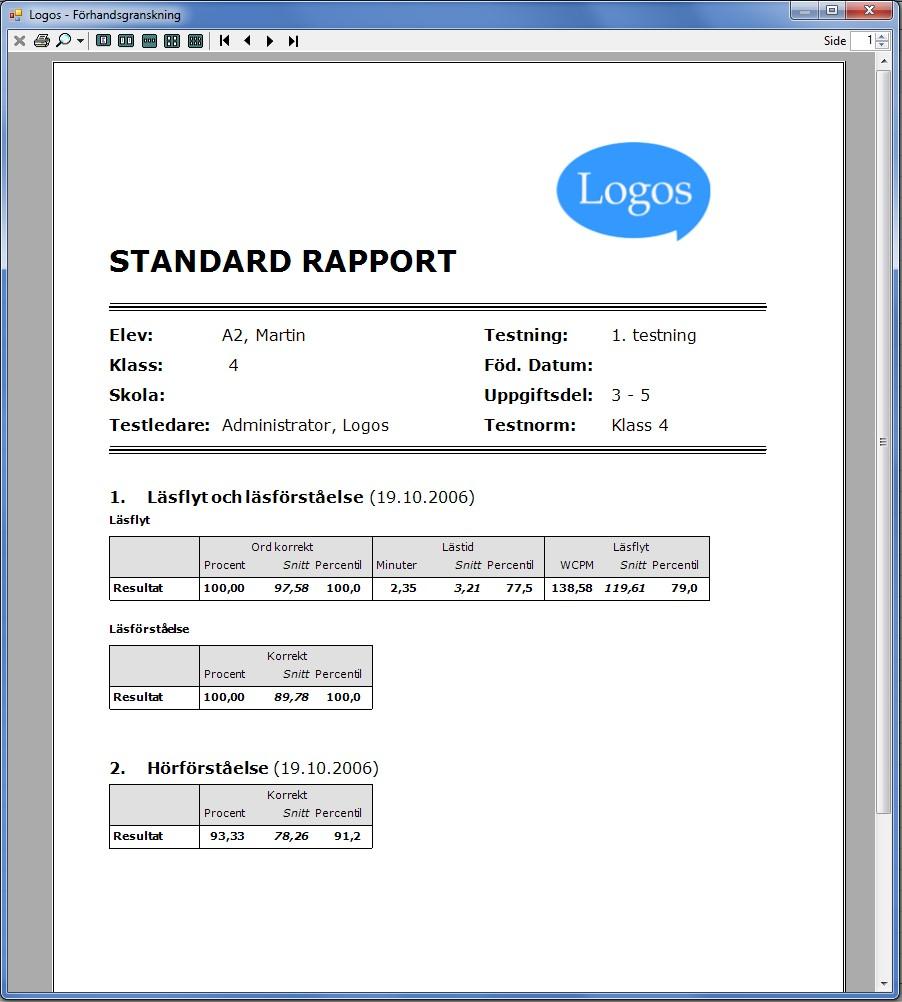 5.2. Presentation av testresultaten Alla testresultat presenteras i lättöverskådliga tabeller: