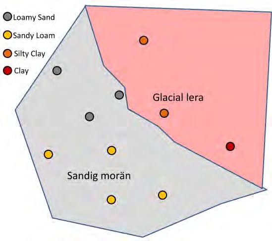 a b c d Figur 2. Framtagning av den nya jordartskartan. Som utgångsmaterial användes både punktdata och SGU:s jordartskarta (polygoner).