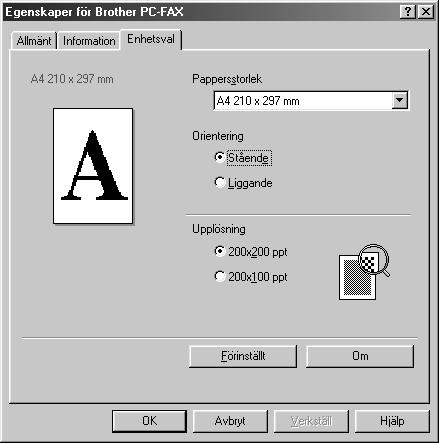 FAX alternativ Brother PC-FAX Fax-upplösning Fin (200 x 200) 1 Klicka på knappen Fax-alternativ om du vill välja ett nytt faxalternativ.