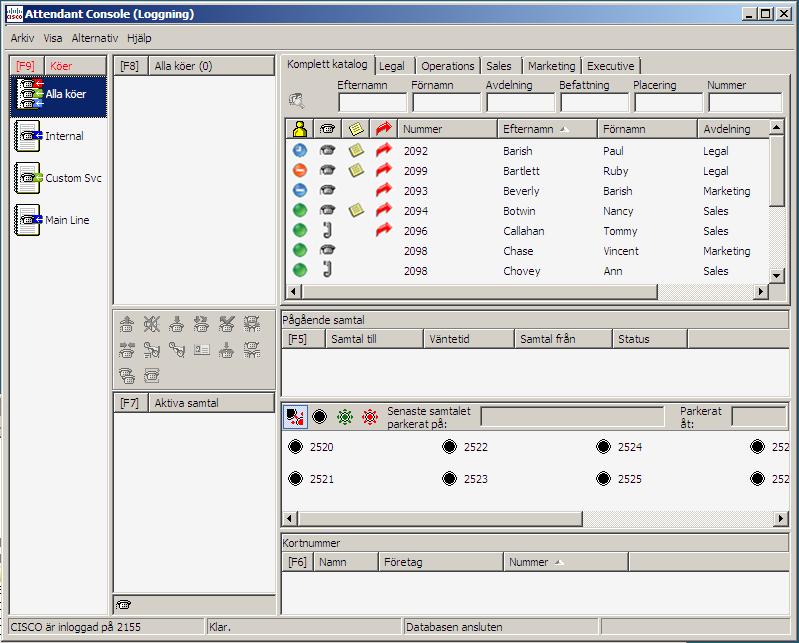 Kapitel 1 Komma igång Gränssnitt Gränssnitt Bild 1-4 visas Cisco Unified Attendant Console-gränssnittet. Bild 1-4 Cisco Unified Attendant Console Layout 1 2 3 4 5 6 8 7 9 10 Figurförklaring: 1.