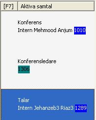 Gränssnitt Kapitel 1 Komma igång Aktiva samtal (F7) Fältet Aktiva samtal visar pågående samtal. Du kan visa samtalsinformation som: Könamn Aktuell samtalsstatus, dvs.