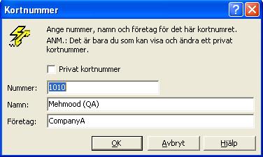 Bild 1-10 Fältet Kortnummer Du kan använda funktionerna för samtalskontroll på följande sätt: Markera en kontakt och klicka på någon av ikonerna i verktygsfältet Samtalskontroll.