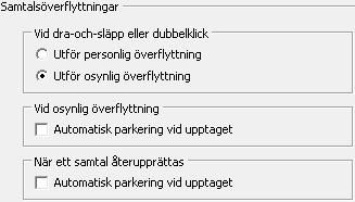 Kapitel 2 Anpassa Cisco Unified Attendant Console Parkera samtal I Bild 2-5 visas alternativen som kan konfigureras på fliken Samtalsöverflyttningar.