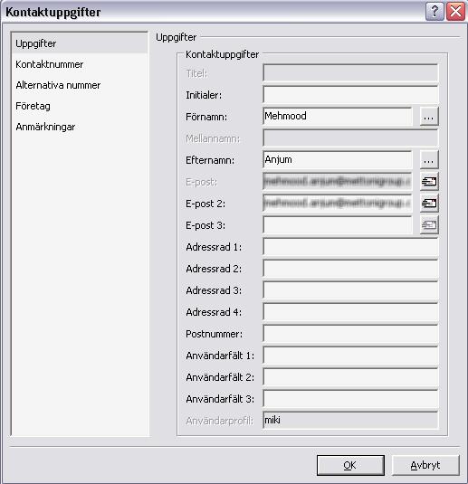 Kapitel 3 Med Cisco Unified Attendant Console Kontaktegenskaper E-postkontakt Om kontaktpersonens e-postadress har lagts till i fönstret Kontaktinformation kan du med Cisco Unified Attendant Console