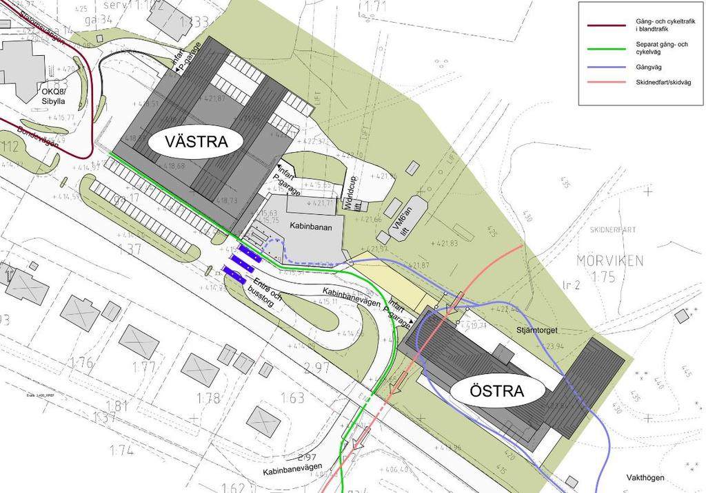 4.3.1 Hållplatser bredvid varandra utanför Kabinbanans dalstation Figur 5 Studerad principutformning av hållplatslägena bredvid varandra nedanför Kabinbanan.