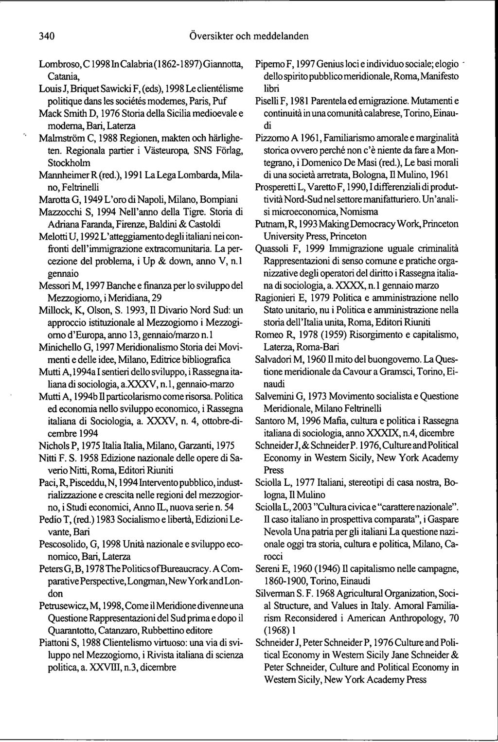 340 Översikter och meddelanden Lombroso,C1998InCalabria(1862-1897)Giannotta, PipemoF, 1997 Genius loci e individuo sociale; elogio Catania, dello spirito pubblico meridionale, Roma, Manifesto Louis