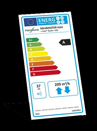 Märkningen och dokumentationen finns tillgänglig på relevanta produktsidor på Fläkt Woods webbsida. Energiklassificeringen kan variera beroende på geografisk klimatzon.