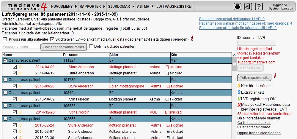 Har ni anmält er till Luftvägsregistret, fått bekräftelse med ID nummer och vid första laddningen ser följande meddelande, var god kontakta Medraves support på 08-449 72 57 eller support@medrave.