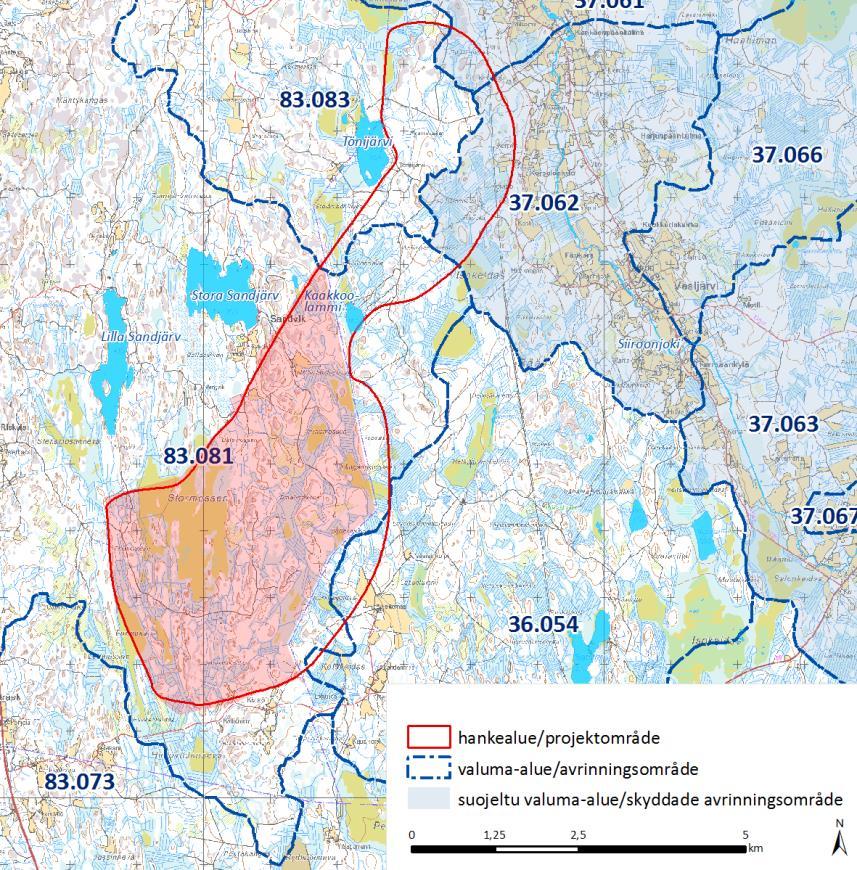22, TEKN 17.2.2016 17:00 / Pykälän liite: Kaavaselostus_Planbeskrivning KRS_SWE[1] 17.2.20 FCG SUUNNITTELU JA TEKNIIKKA OY Planbeskrivning, Kristinestad 12 (97) Kristinestad 17.2.2016 Delgeneralplan för Mikonkeidas vindkraftspark De nordostligaste delarna av projektområdet ligger i Lappfjärds ås huvudvattendragsområde (37) och vidare i det nedre loppet av Kärjenjoki å (37.