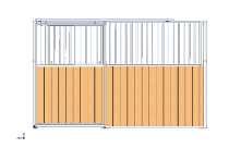 LRS Hest front med gran Skjutdörr med monterat öppningsbart galler, skjutdörrstolpe, dörrstyrningar, stolpfästen och lås. Frontgaller utan foderintag med golvprofil.