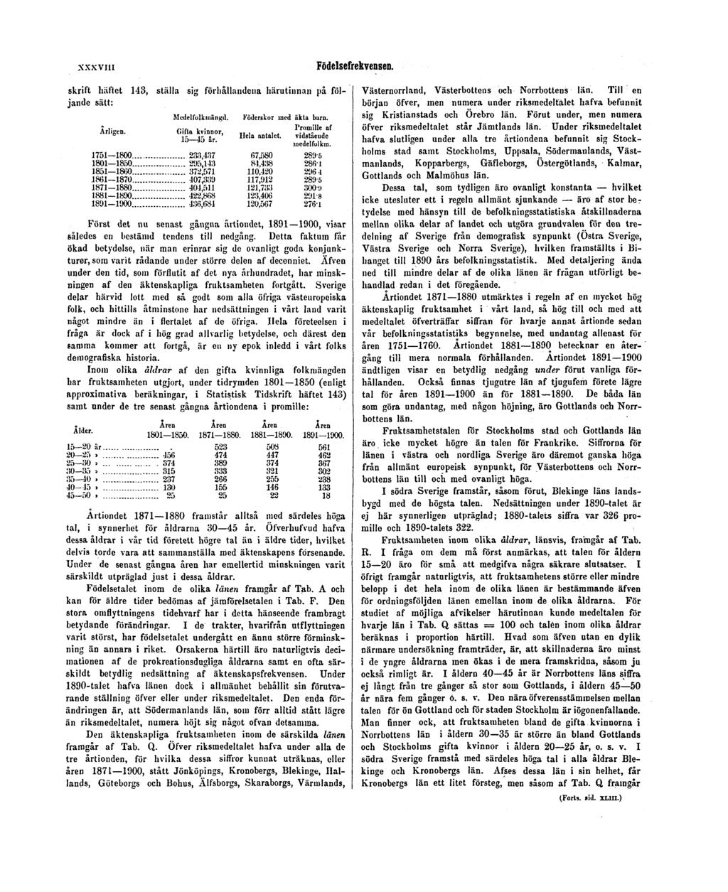XXXVIII Födelsefrekvensen. 143, ställa sig förhållandena härutinnan på föl skrift häftet jande sätt: Först det nu senast gångna årtiondet, 1891 1900, visar således en bestämd tendens till nedgång.