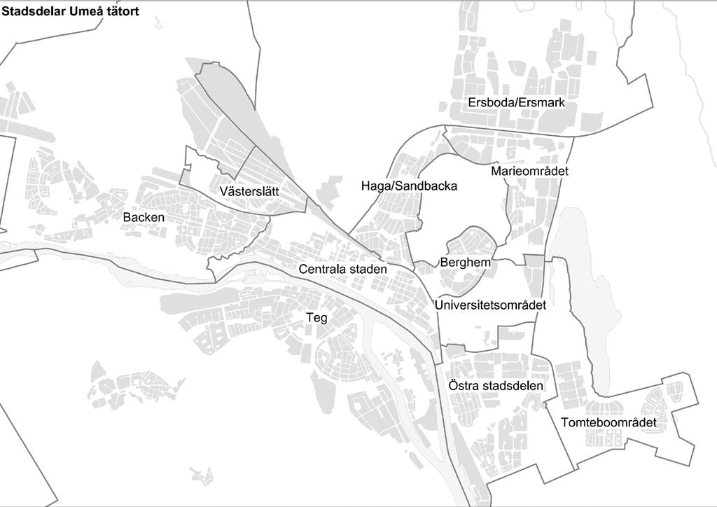 Redovisning områdesvis Jämförs befolkningens ålderssammansättning i Umeå kommun med befolkningsstrukturen för riket som helhet så fås bilden av Umeå som en relativt ung kommun.