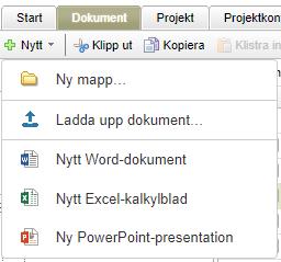 Dokument Skapa nya Microsoft Office-dokument från verktygslisten Det går nu att skapa tomma Worddokument, Excelkalkylblad och PowerPointpresentationer direkt i systemet.