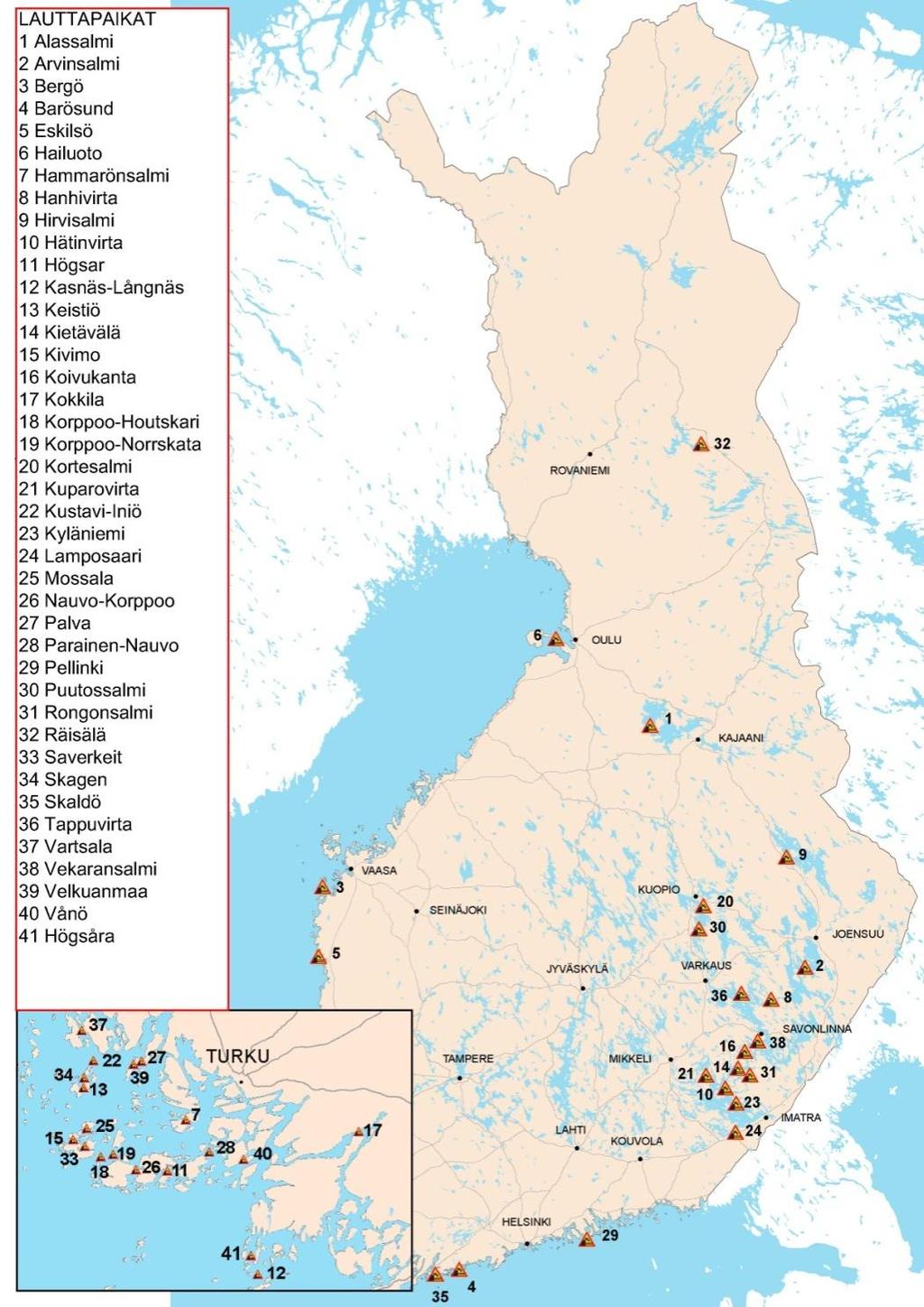 Landsvägsfärjor Landsvägsfärjor på 41 ställen; 19 inom verksamhetsområdet för NTMcentralen i Egentliga Finland ~10 milj.