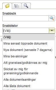 Sökning görs även i användardefinierade attribut av typen enradig text och flerradig text. Snabbsökning med resultatet visat i högerrutan.