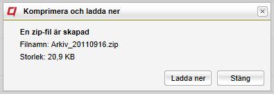 Klicka på Ladda ner för att hämta zip-fil med de utvalda dokumenten. Om äldre versioner tas med kommer de få namn dokument (1.3) där 1.3 är versionsnumret.