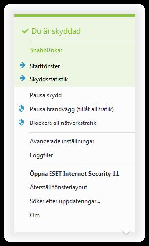 4.7.4 Programmeny Vissa av de viktigaste inställningsalternativen och funktionerna är åtkomliga genom att du högerklickar på systemfältsikonen.