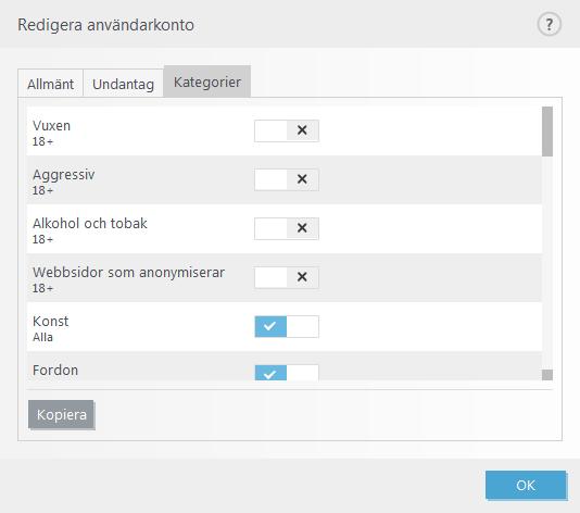 Föräldrakontroll När Föräldrakontroll inaktiverats visas fönstret Inaktivera föräldrakontroll. Här går det att ställa in tidsintervallet under vilket skyddet är inaktiverat.