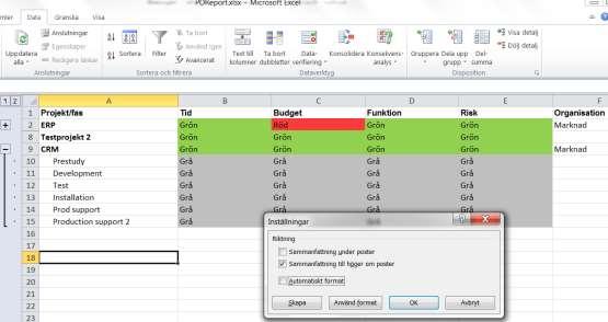 Sparade filter hanteras genom att klicka på Hantera filter i filterpanelen. För varje filter är det möjligt att ändra kolumnval och sorteringsordning.