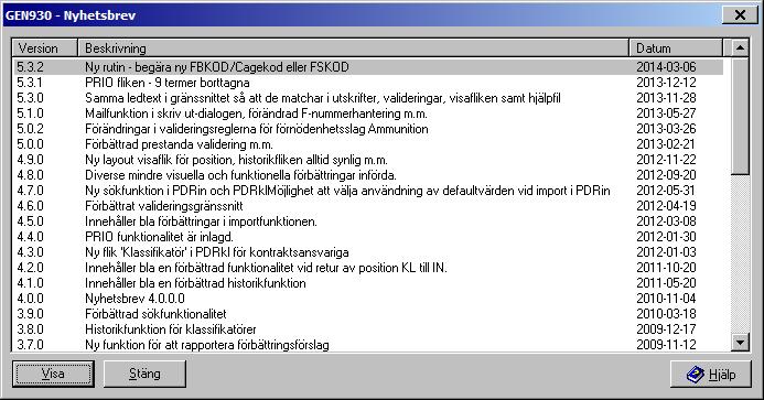 Användarhandledning Produkt Data Registrering (PDR) Klassificering Sida 37(107) PDR Klassificering Version: 3.8.