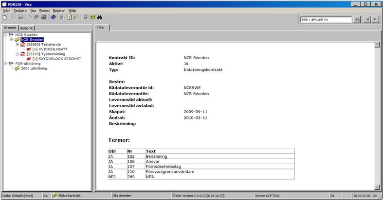 Användarhandledning Produkt Data Registrering (PDR) Klassificering Sida 70(107) PDR Klassificering Version: 3.8.