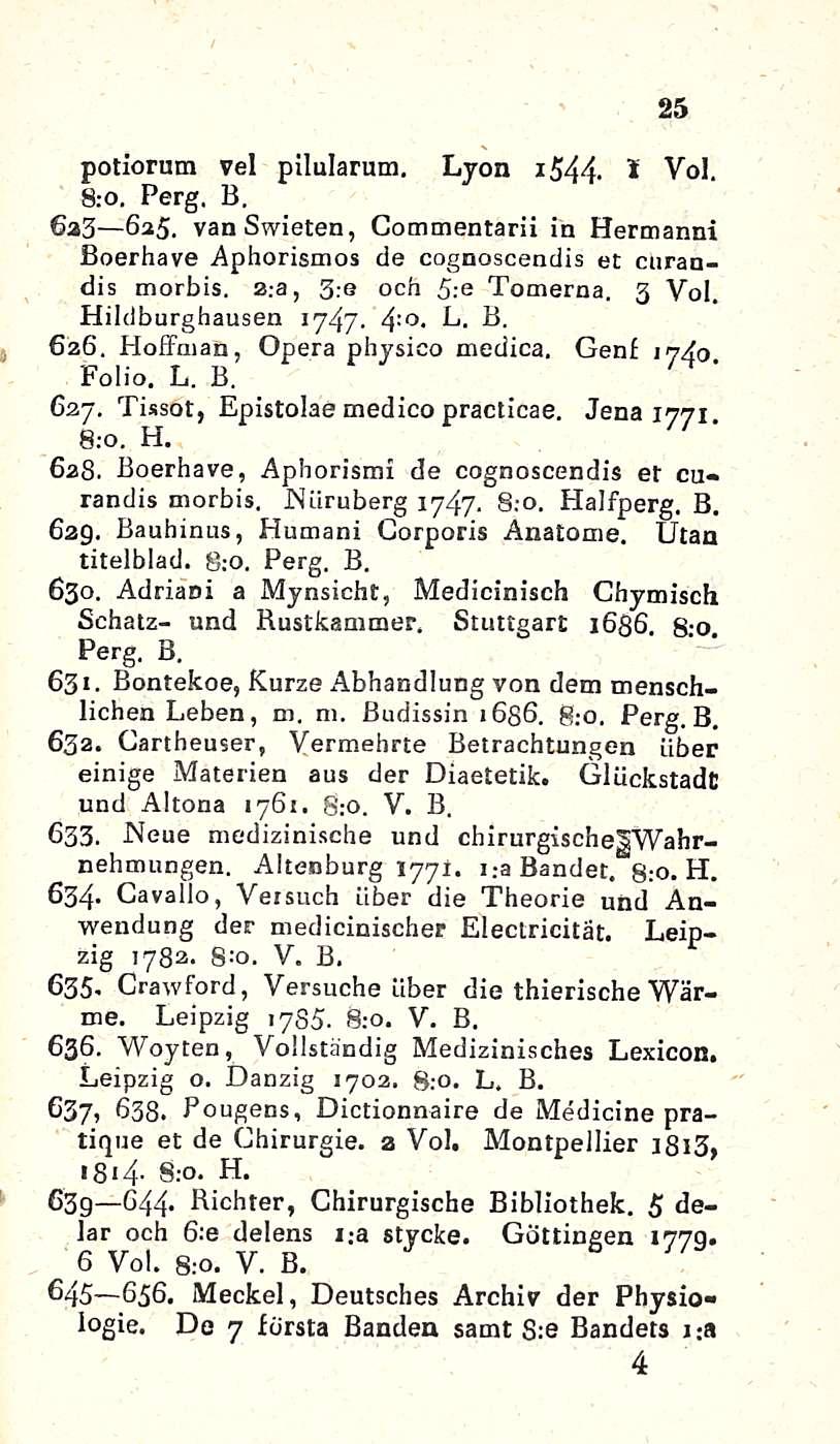 E. 25 potiormn vei pllularum. Lyon is44- * Voi. 8:0. Perg. B. 6a3 625. vanswieten, Commentarii in Hermanni Boerhave Aphorismos de cognoscendis et carandis tnorbis. 2.a, 3 e och s:e Tomeraa. 3 Voi.