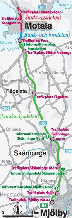 Riksväg 50, Mjölby - Motala 2+2 väg ca 14 km 2+1 väg ca 14 km 39 vägbroar varav 5 st rörbroar samt 1 st över Motalaviken på 620 meter