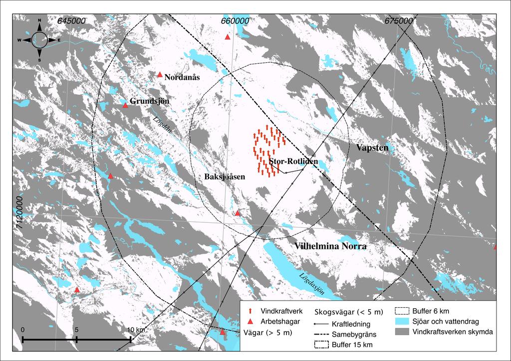 snöförhållanden. Vapsten sameby använder markerna norr och öster om vindkraftparken.