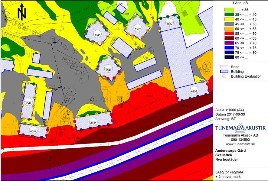 Sida 4 av 5 7.1 Dygnsekvivalent ljudnivå LAeq Karta 2.