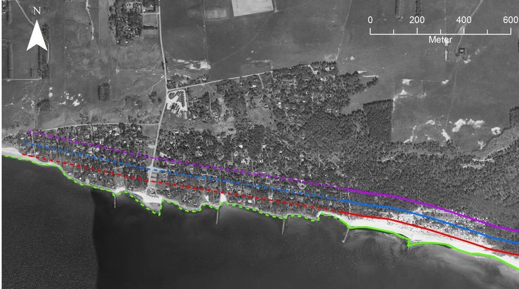 En uppskattning av den mängd sand som krävs för att motverka effekten av stigande havsnivåer på de oskyddade sträckorna erhålls genom att multiplicera havsnivåhöjningen med den aktiva profilens längd