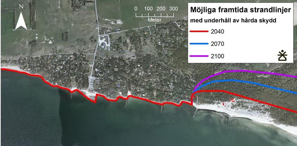 6.2.4 Skador från erosion 6.2.4.1 Med hårda skydd På sträckorna med hårda skydd antas att ingen erosion av strandlinjen sker.