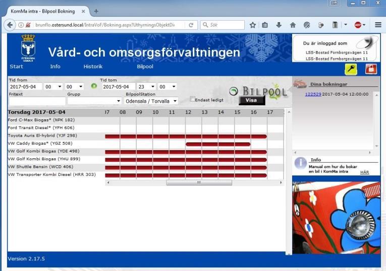 Ändra / avboka 1. Logga in och klicka på Bilpool på samma sätt som när du bokade 2. Klicka på ditt bokningsnummer i listan Dina bokningar till höger. (se bild nedanför) 3.