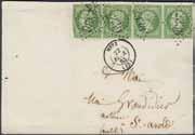 r 400:- 1424K 7 Lot with 4 copies of 1 Fr in mixed quality. 2.000:- 1425K 7 1 Fr on cover, touching on left side, sent from FALAISE 4 Nov 51 to PARIS 5 Nov 51. * 1.