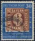1655 1659 1661 German Federal Republic (BRD) 1655 115 III 1950 Stamp Centenary 30 pf blue/brown with white spot to the right of large 6 variety (pos 12). No value for used stamps listed by Michel.