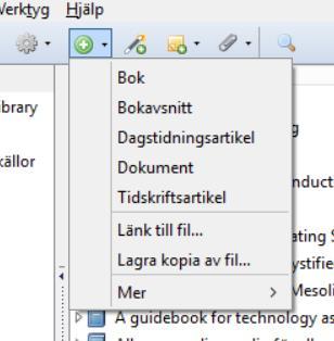 När du klickar på ikonen sparas referensen direkt i ditt Zotero-bibliotek. Kontrollera alltid att det blev rätt i Zotero.