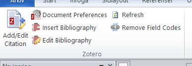 intill och sedan väljer Zotero. Har du denna kombination finns det all anledning att lära sig kortkommandona eftersom det är fler steg fram till menyn.