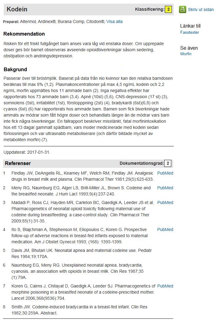 E-hälsa och Bilaga 4 Visning av fullständig text i Janusmed amning, schematisk illustration Länk till annan substans som nämns i texten (korsreferens).