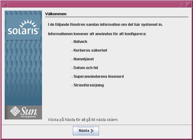 FIGUR 8 Välkomstskärmen för operativsystemet Solaris