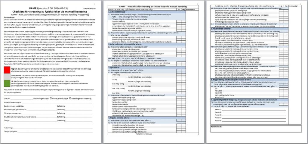 3.4.1 RAMP I - Checklista I Bilaga 4 finns pappersversionen av RAMP I. Den digitaliserade versionen av RAMP I baseras på denna och har i stort sett samma utformning.